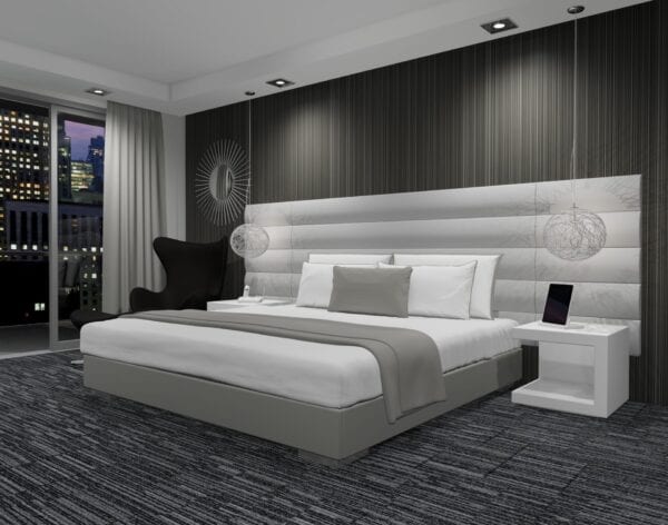 Allegro - Wall mounted upholstered, luxury headboard with custom upholstered wall panels - Custom luxury, upholstered beds with high end, bedroom textiles | Blend Home Furnishings