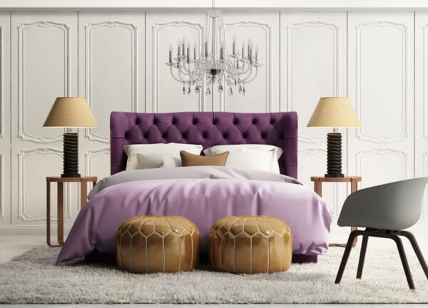 Celebrity Urbana - Wall mounted upholstered, luxury headboard with custom upholstered wall panels - Custom luxury, upholstered beds with high end, bedroom textiles | Blend Home Furnishings