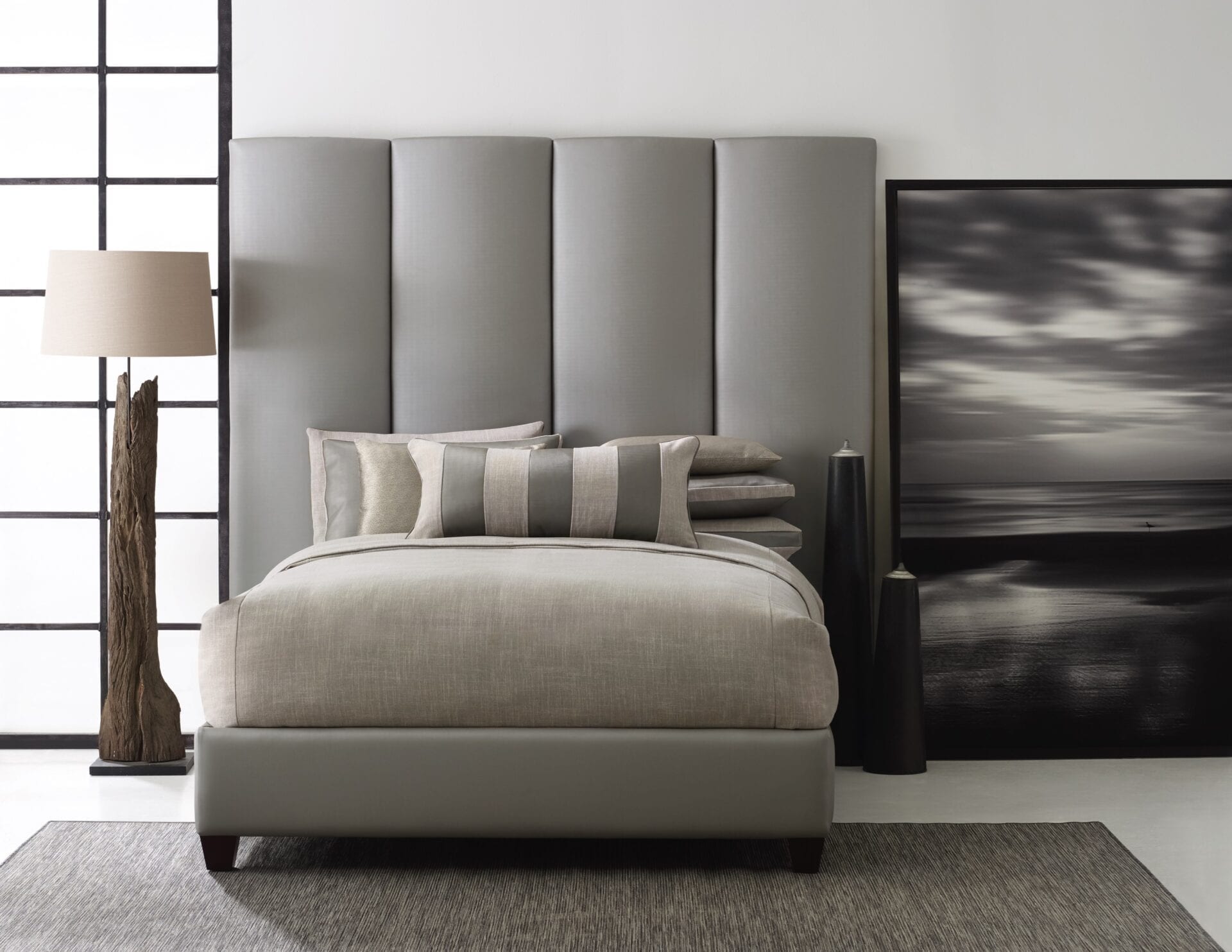 Chloe - Wall mounted upholstered, luxury headboard with custom upholstered wall panels - Custom luxury, upholstered beds with high end, bedroom textiles | Blend Home Furnishings