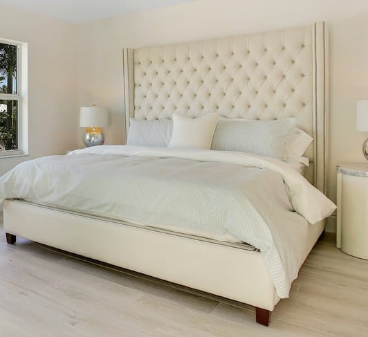 Costa Interior - luxury headboard with custom upholstered wall panels - Custom luxury, upholstered beds with high end, bedroom textiles | Blend Home Furnishings