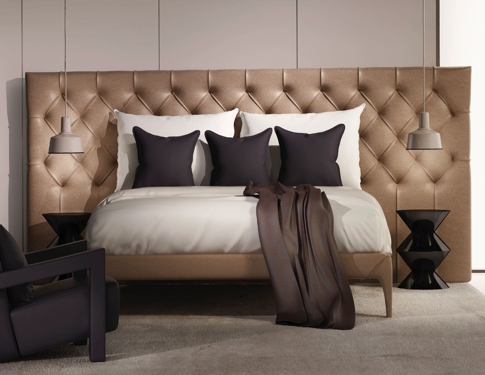 Dream - Wall mounted upholstered, luxury headboard with custom upholstered wall panels - Custom luxury, upholstered beds with high end, bedroom textiles | Blend Home Furnishings