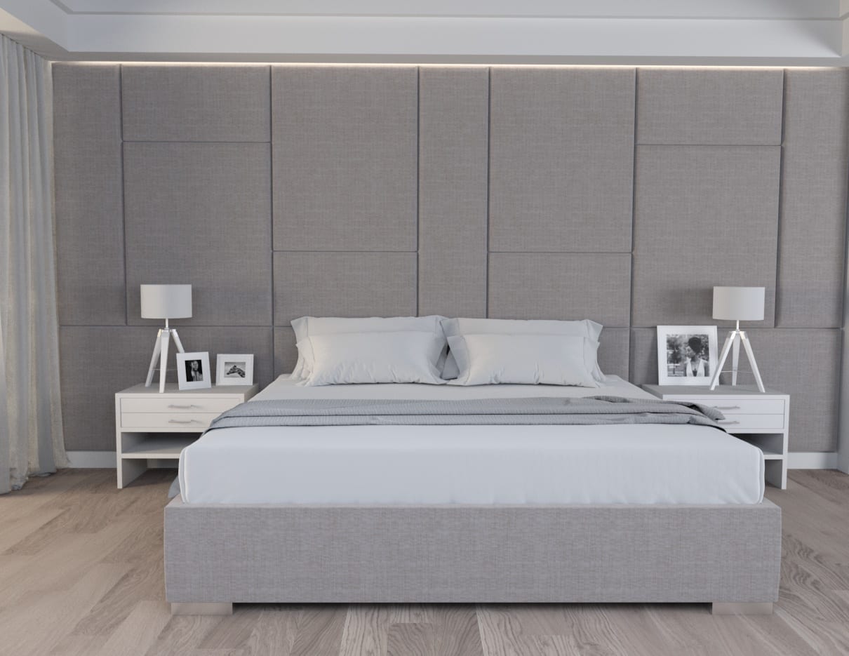 Grange - Wall mounted upholstered, luxury headboard with custom upholstered wall panels - Custom luxury, upholstered beds with high end, bedroom textiles | Blend Home Furnishings