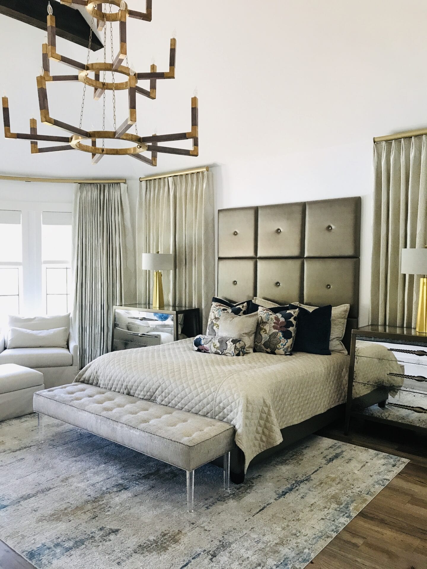 Huxtable - Wall mounted upholstered, luxury headboard with custom upholstered wall panels - Custom luxury, upholstered beds with high end, bedroom textiles | Blend Home Furnishings