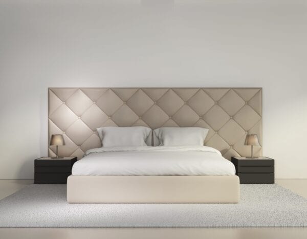 Linq - Wall mounted upholstered, luxury headboard with custom upholstered wall panels - Custom luxury, upholstered beds with high end, bedroom textiles | Blend Home Furnishings