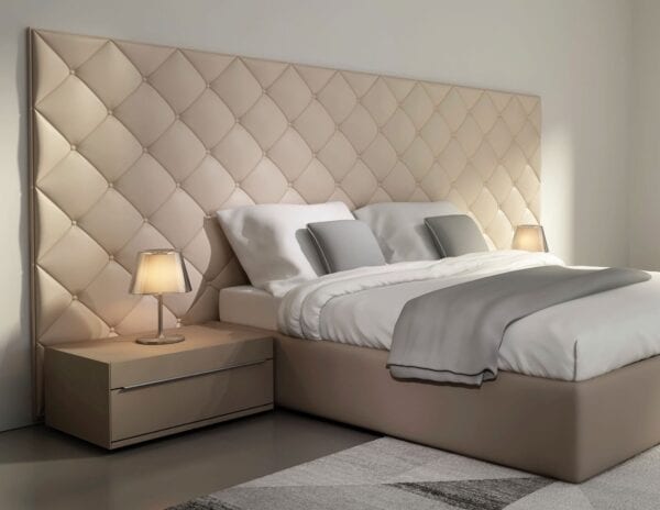 Linq Interior - Wall mounted upholstered, luxury headboard with custom upholstered wall panels - Custom luxury, upholstered beds with high end, bedroom textiles | Blend Home Furnishings
